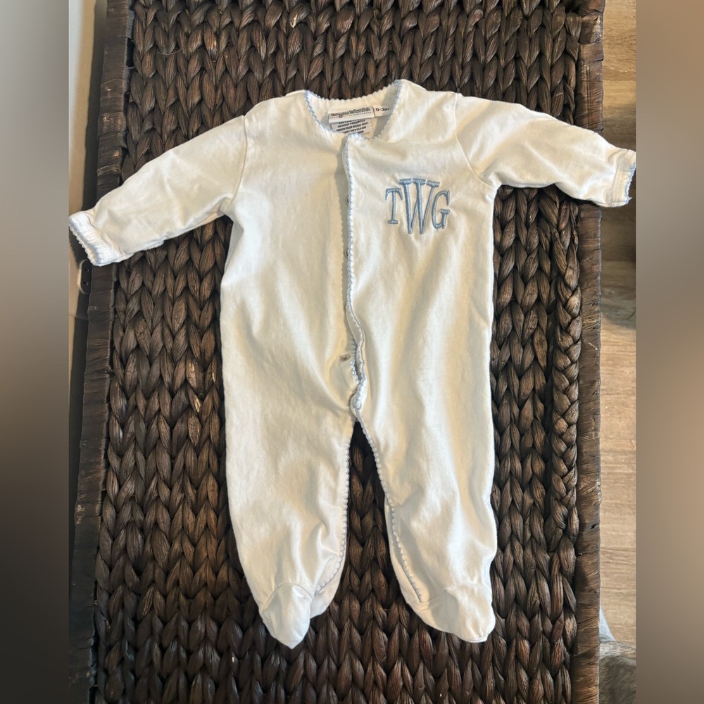White Kids One Piece monogrammed 0-3m